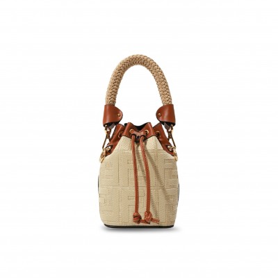 FENDI STRAW FF MINI MON TRESOR BUCKET BAG 8BS010AP4MF1LMM (18*12*10cm)